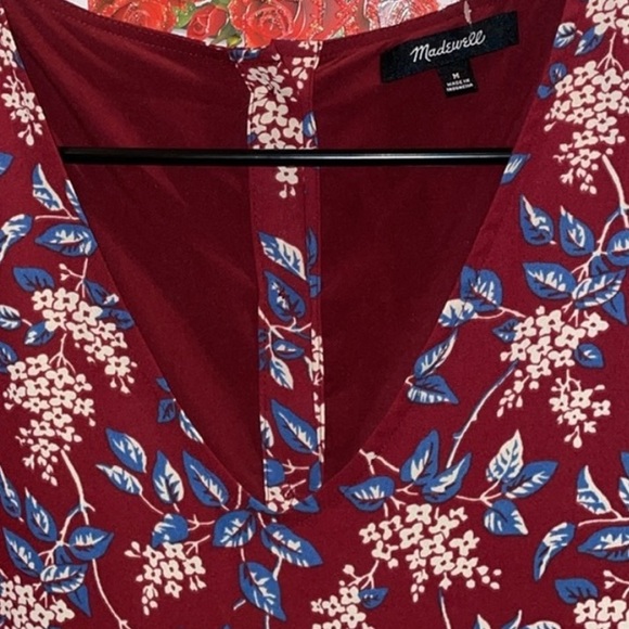 Madewell Long Sleeve V-neck Midi Dress Back Zipper Burgundy Floral Print M - Picture 2 of 7